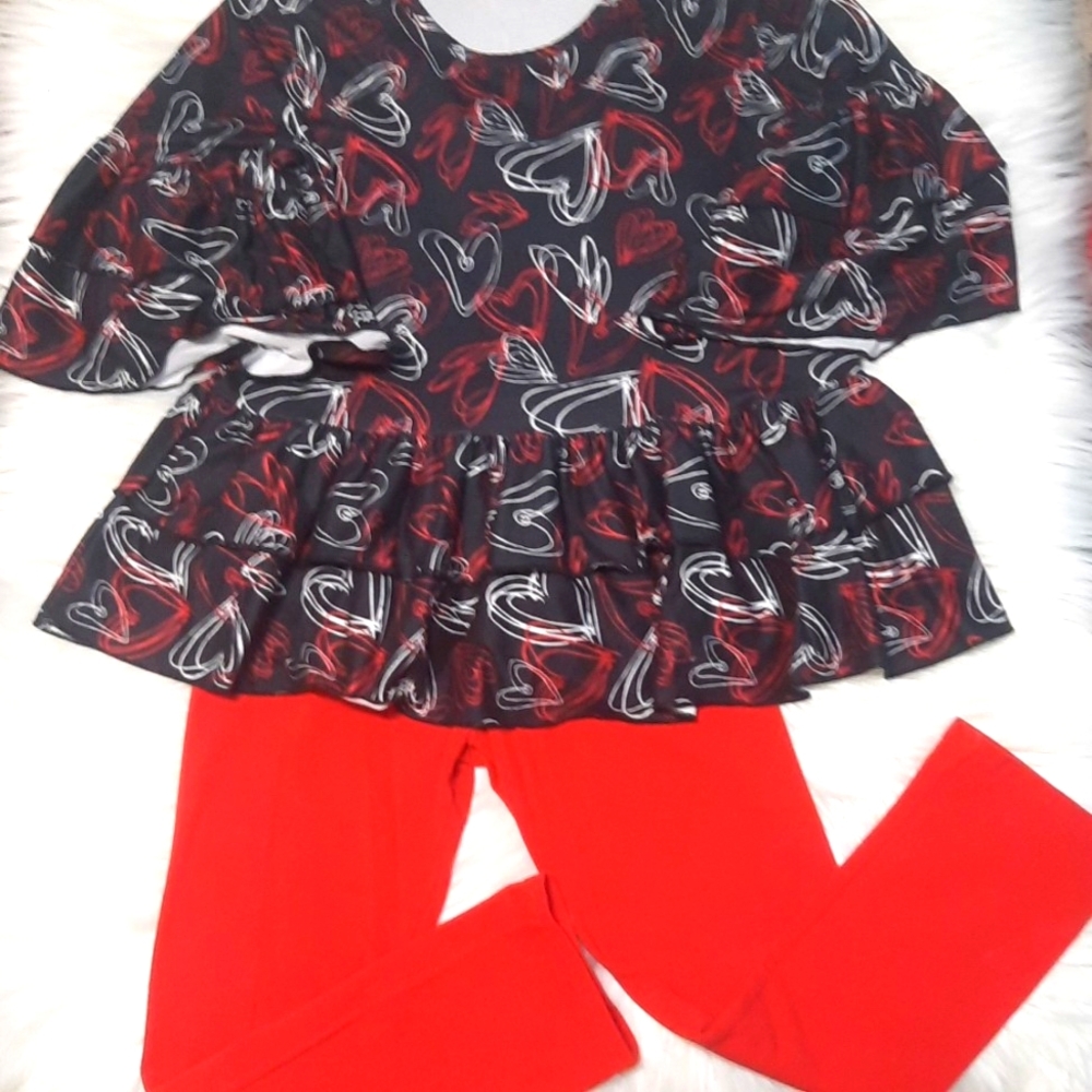 2 Pc Matching Valentines Set - Size 7-8 Ruffle Boutique Set - Color: Red & Black